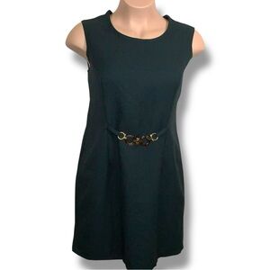 Vintage Petite 18 Jason Cody Dark Green Sleeveless Dress Gold Tortoise Accent